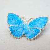 Sterling Silver Blue Guilloche Enamel Butterfly Brooch Antique c1920 Art Deco