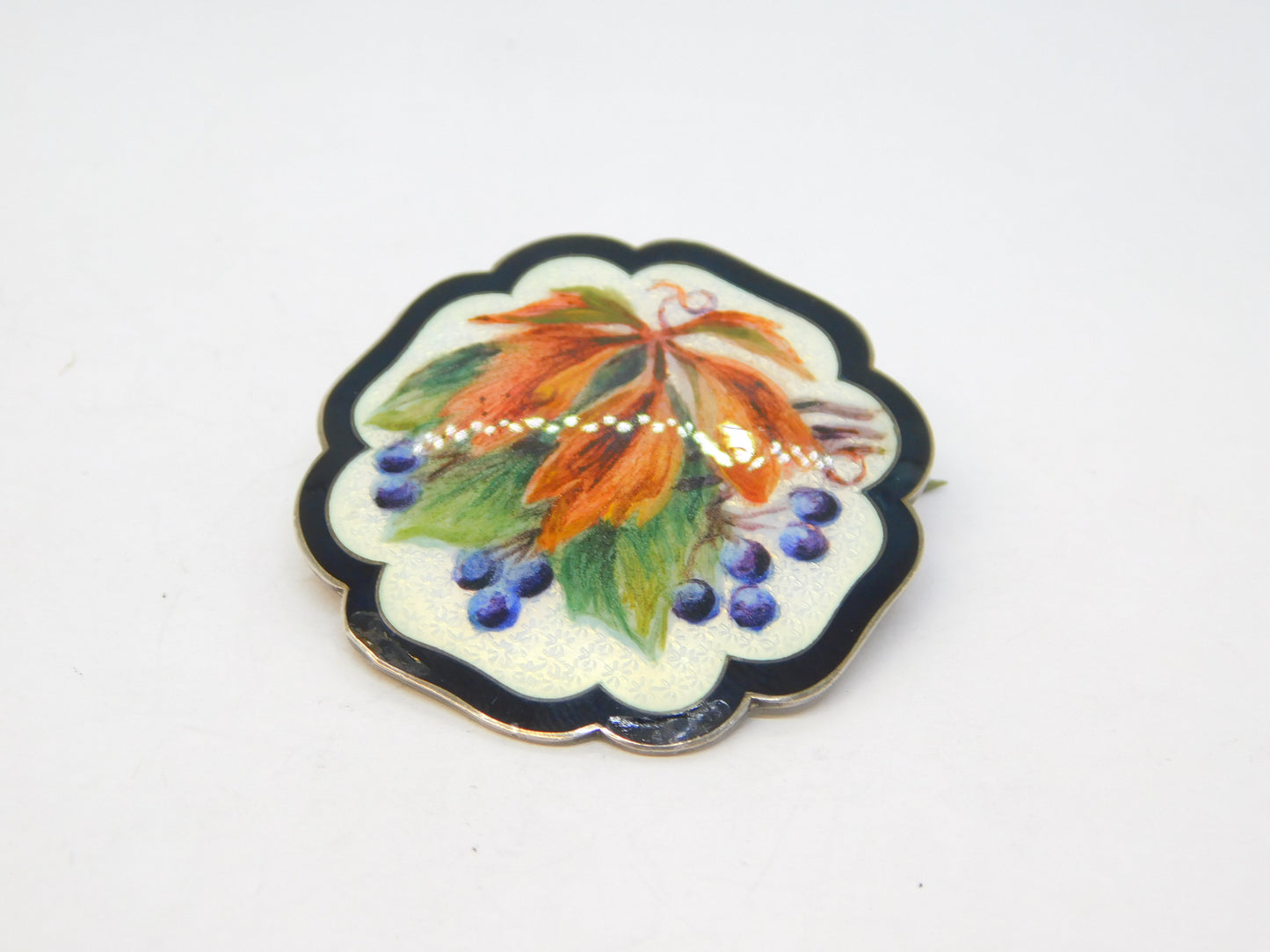 Danish Sterling Silver Colourful Enamel Floral Brooch Holger Fischer Antique c1940 Deco