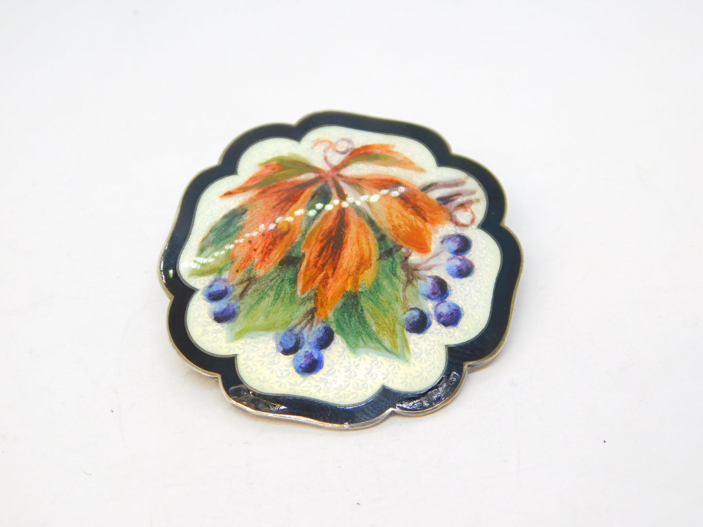 Danish Sterling Silver Colourful Enamel Floral Brooch Holger Fischer Antique c1940 Deco