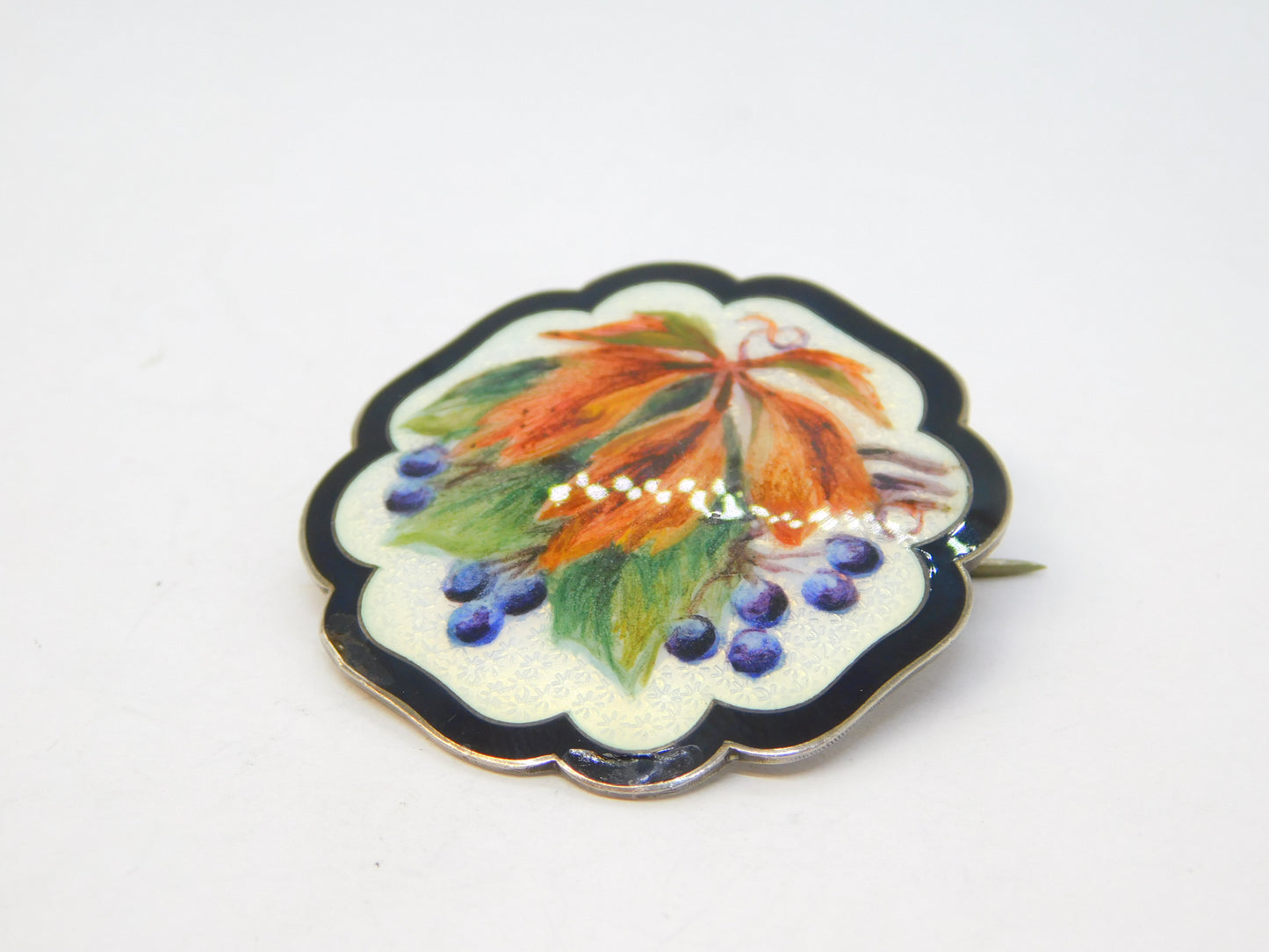 Danish Sterling Silver Colourful Enamel Floral Brooch Holger Fischer Antique c1940 Deco