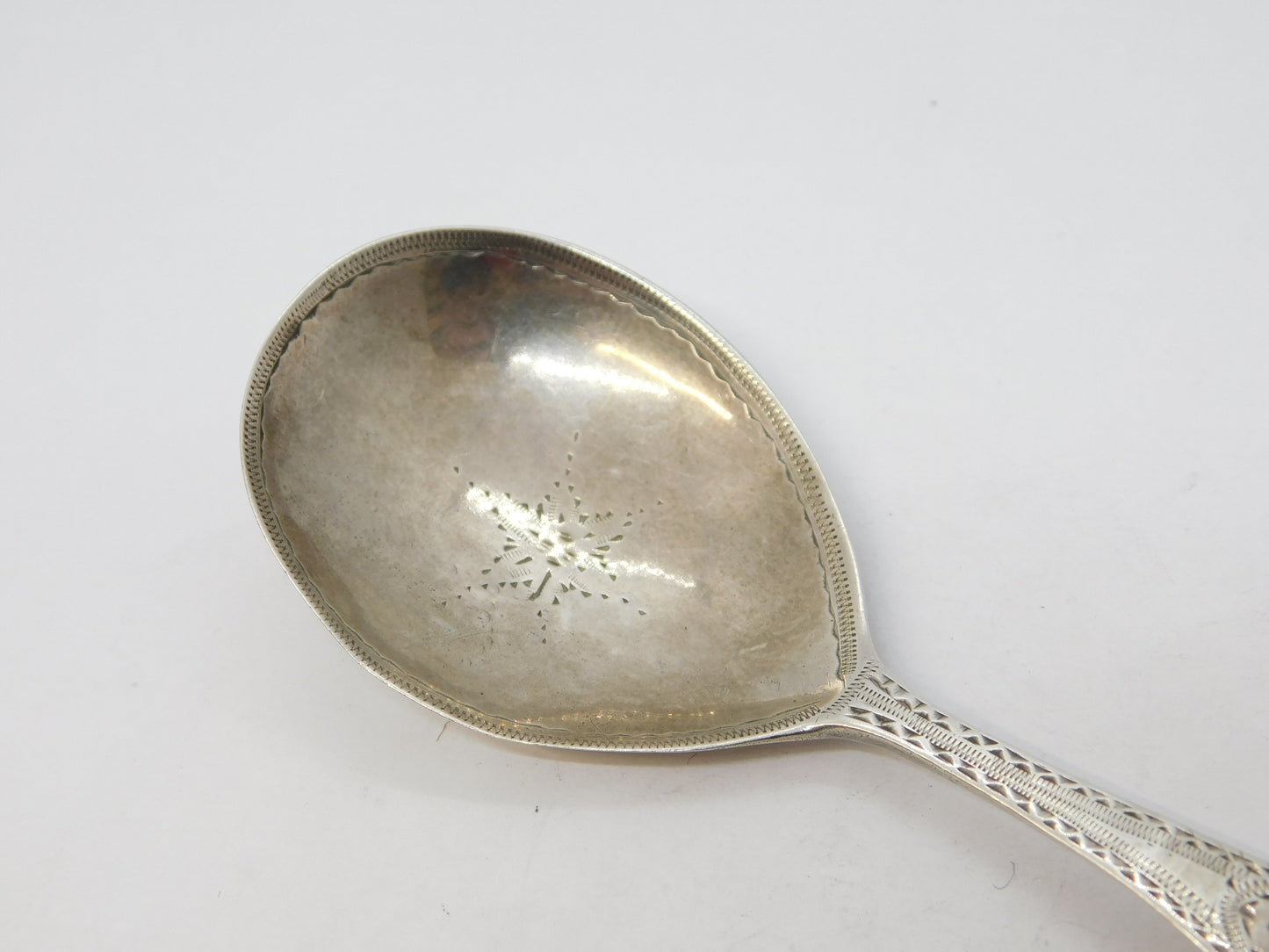 George III Sterling Silver Bright Cut Tea Caddy Spoon Antique 1798 London