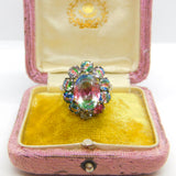 Sterling Silver Faceted Iris Glass Set Floral Cluster Ring c1930 Antique Deco