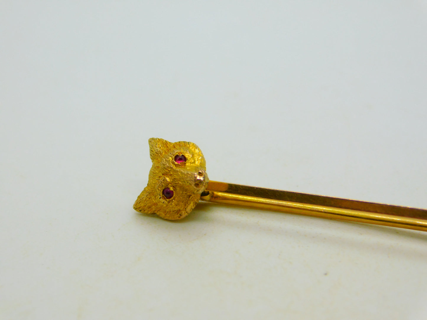Edwardian 9ct Gold & Ruby Set Fox Mask Hunting Stock Pin Brooch Antique c1910