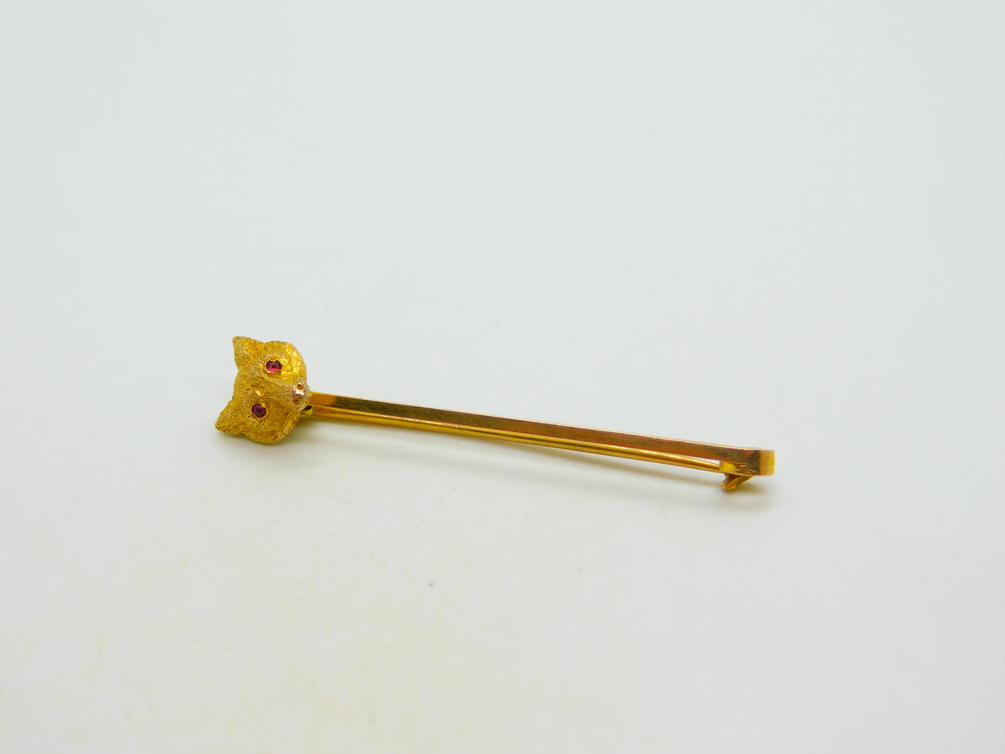 Edwardian 9ct Gold & Ruby Set Fox Mask Hunting Stock Pin Brooch Antique c1910