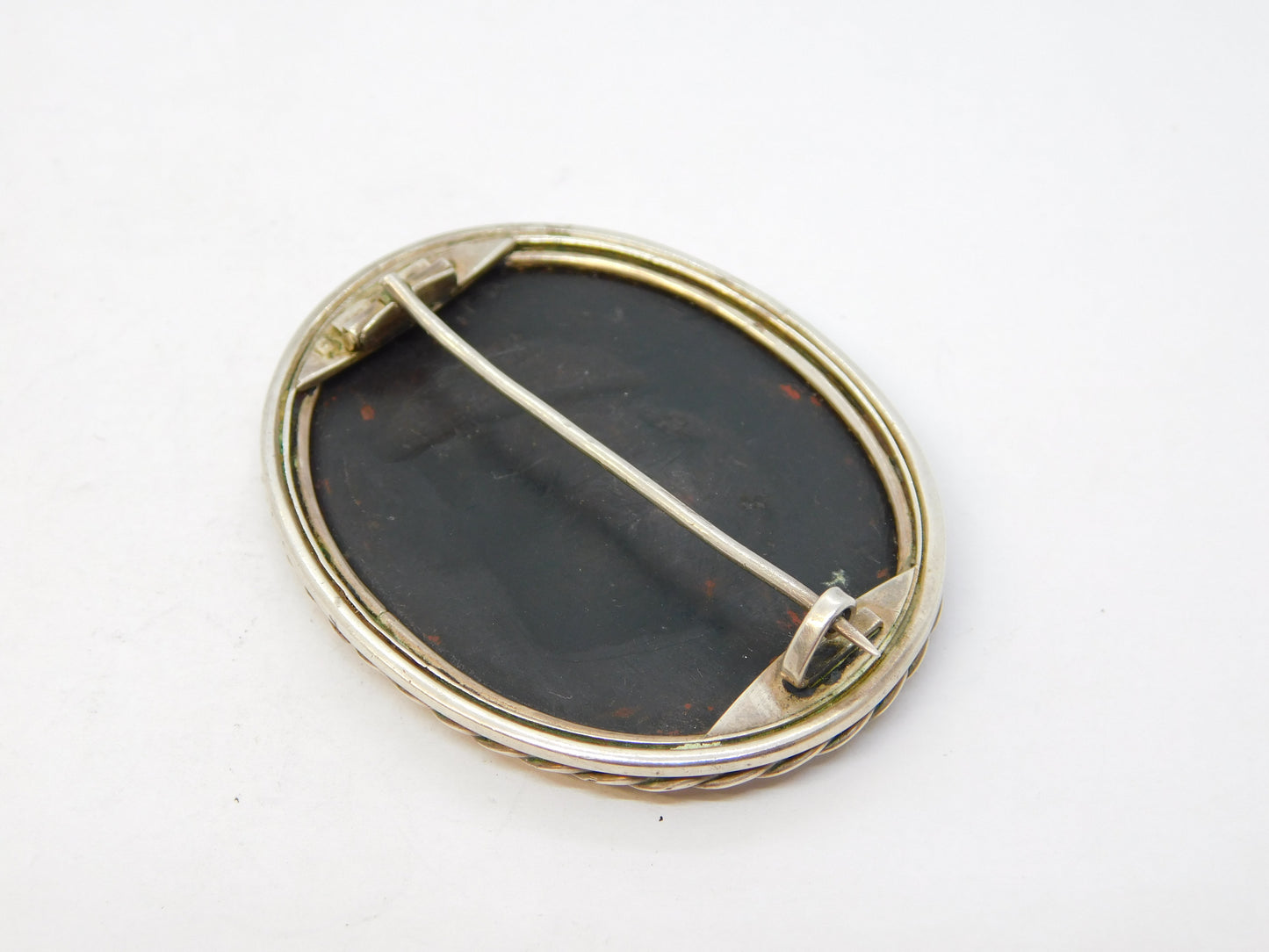 19th Century Sterling Silver Pietra Dura Floral Mosaic Brooch Antique c1860