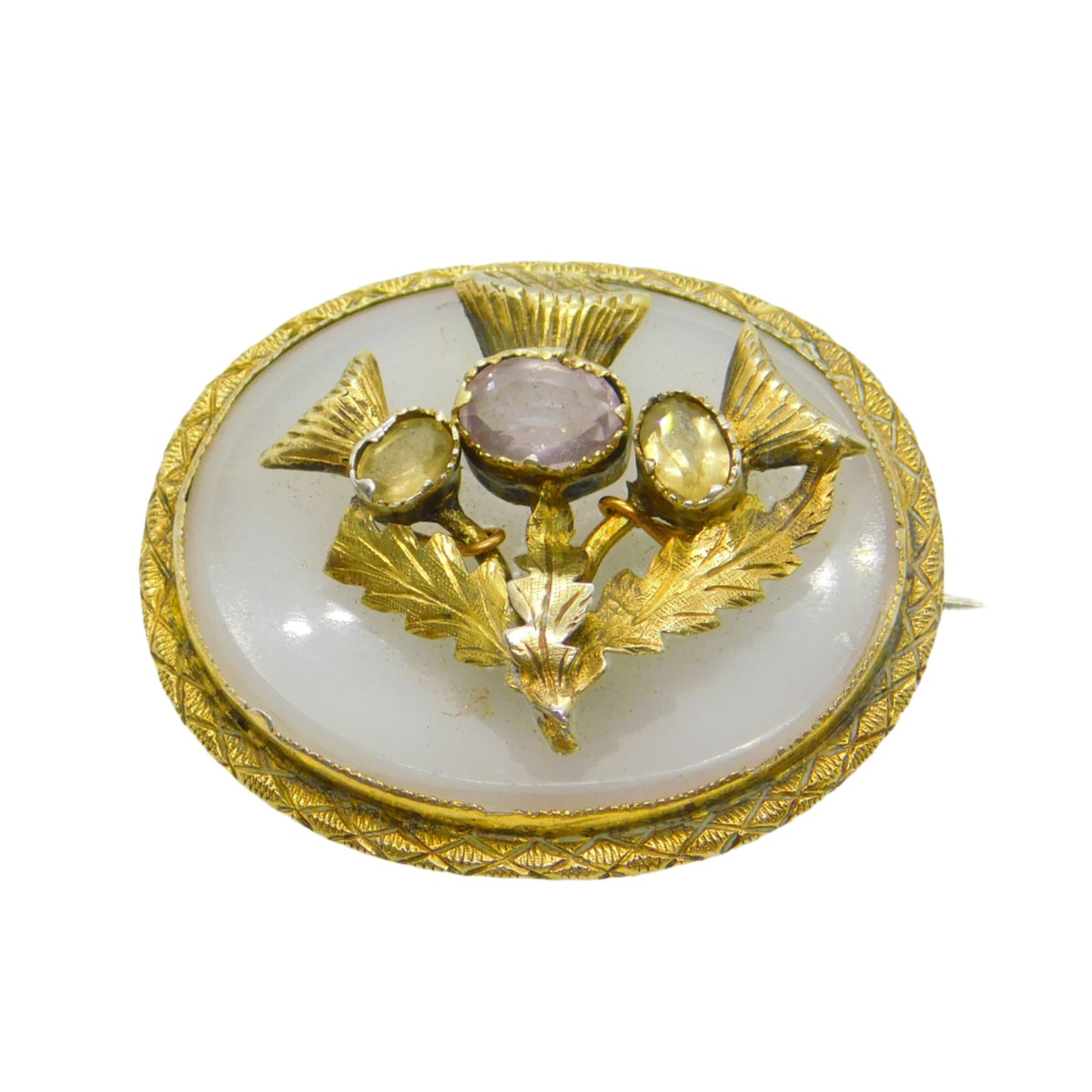 Victorian Sterling Silver Gilt & Chalcedony Scottish Sweetheart Brooch Antique c1880
