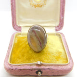 Sterling Silver Large Cabochon Derbyshire Blue John Signet Ring c1930 Antique