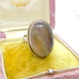 Sterling Silver Large Cabochon Derbyshire Blue John Signet Ring c1930 Antique