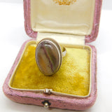 Sterling Silver Large Cabochon Derbyshire Blue John Signet Ring c1930 Antique