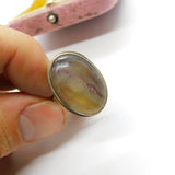 Sterling Silver Large Cabochon Derbyshire Blue John Signet Ring c1930 Antique
