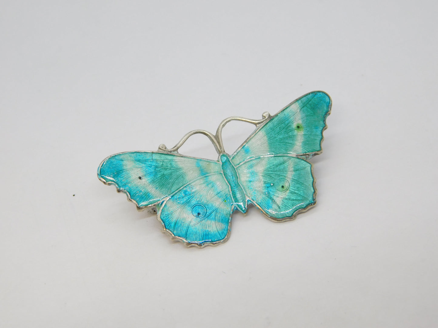 Sterling Silver Guilloche Enamel Butterfly Brooch Antique 1912 Birmingham