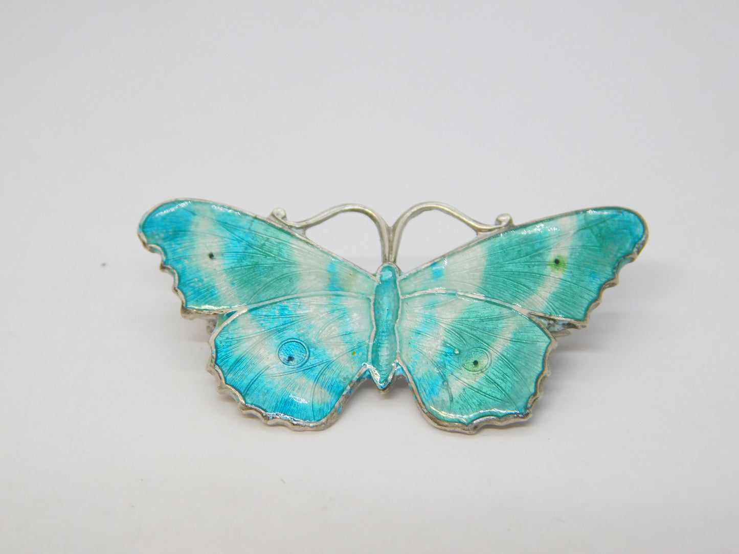 Sterling Silver Guilloche Enamel Butterfly Brooch Antique 1912 Birmingham