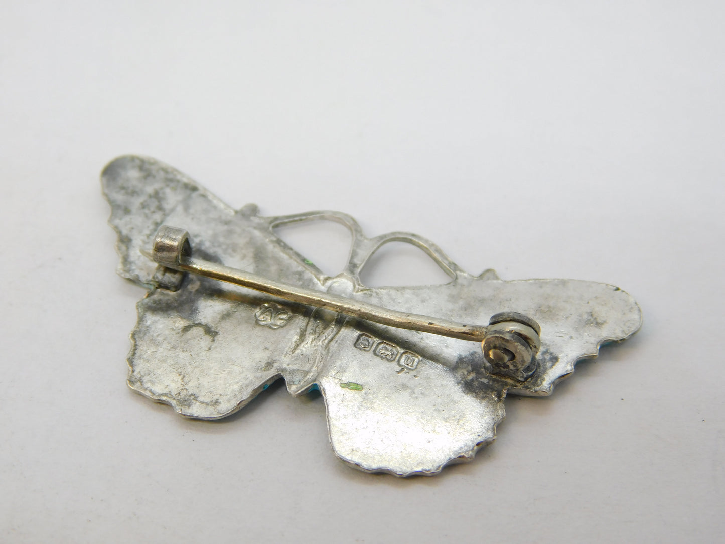 Sterling Silver Guilloche Enamel Butterfly Brooch Antique 1912 Birmingham