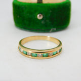14ct Yellow Gold, Emerald & Diamond Half-Eternity Ring Vintage c1980
