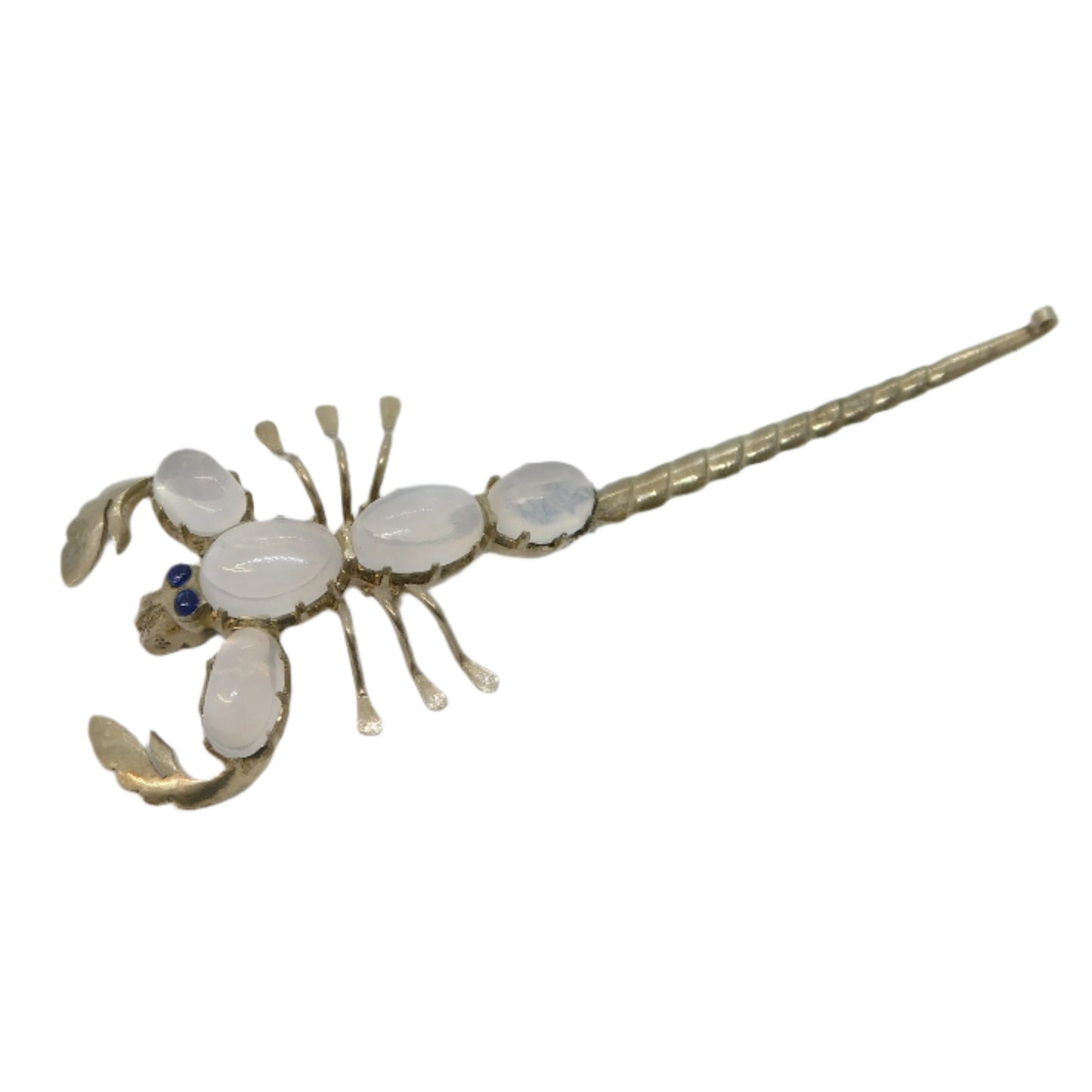 Sterling Silver Moonstone Cabochon Set Scorpion Brooch Antique c1920 Art Deco