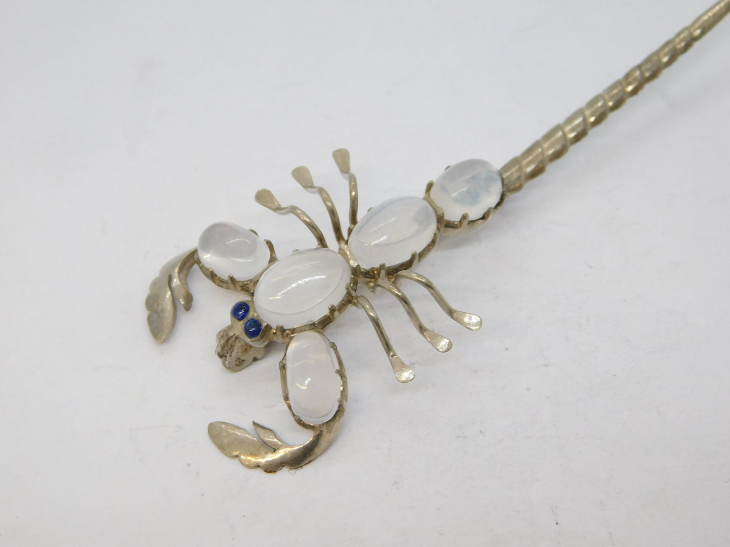 Sterling Silver Moonstone Cabochon Set Scorpion Brooch Antique c1920 Art Deco
