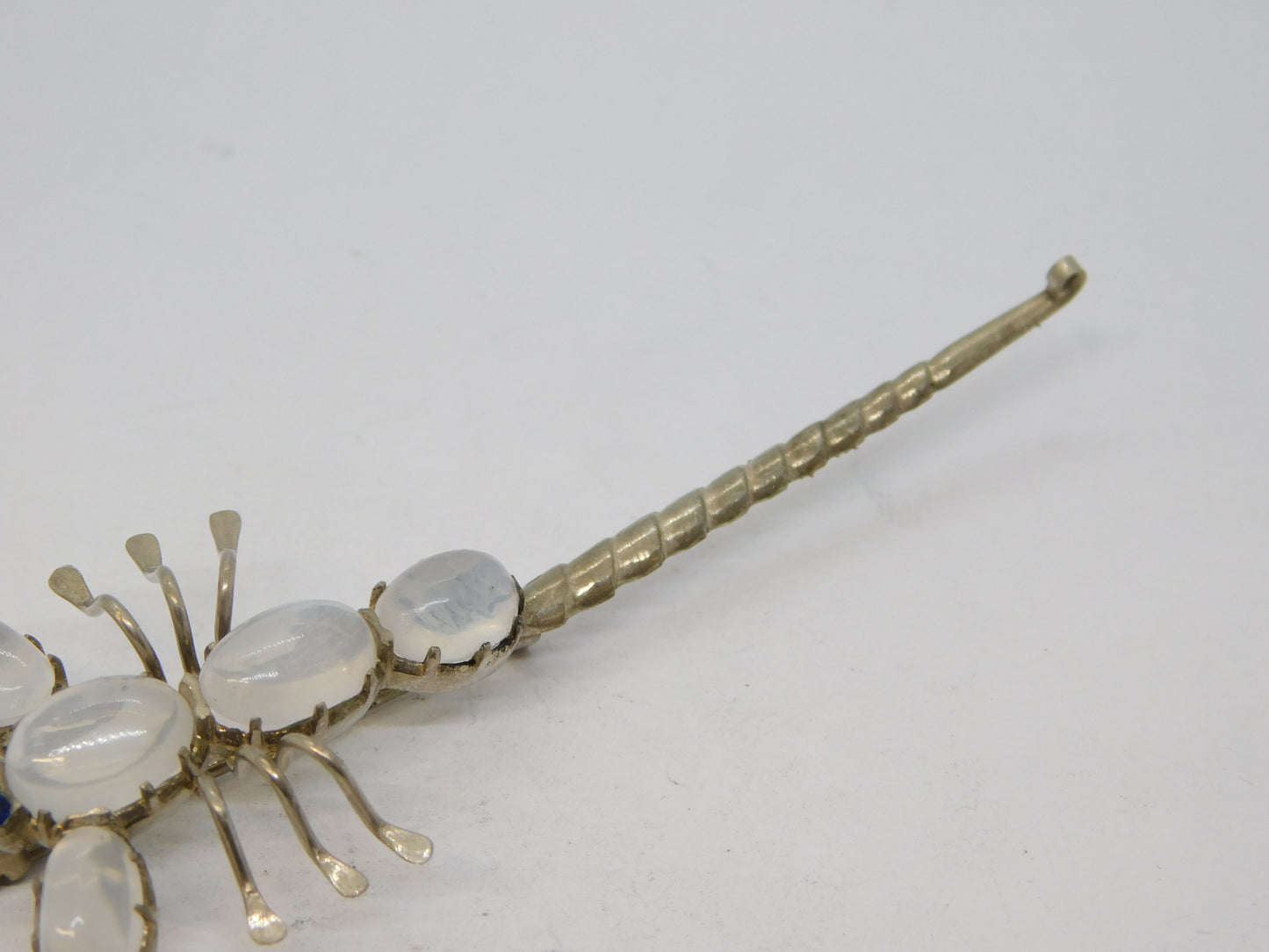 Sterling Silver Moonstone Cabochon Set Scorpion Brooch Antique c1920 Art Deco