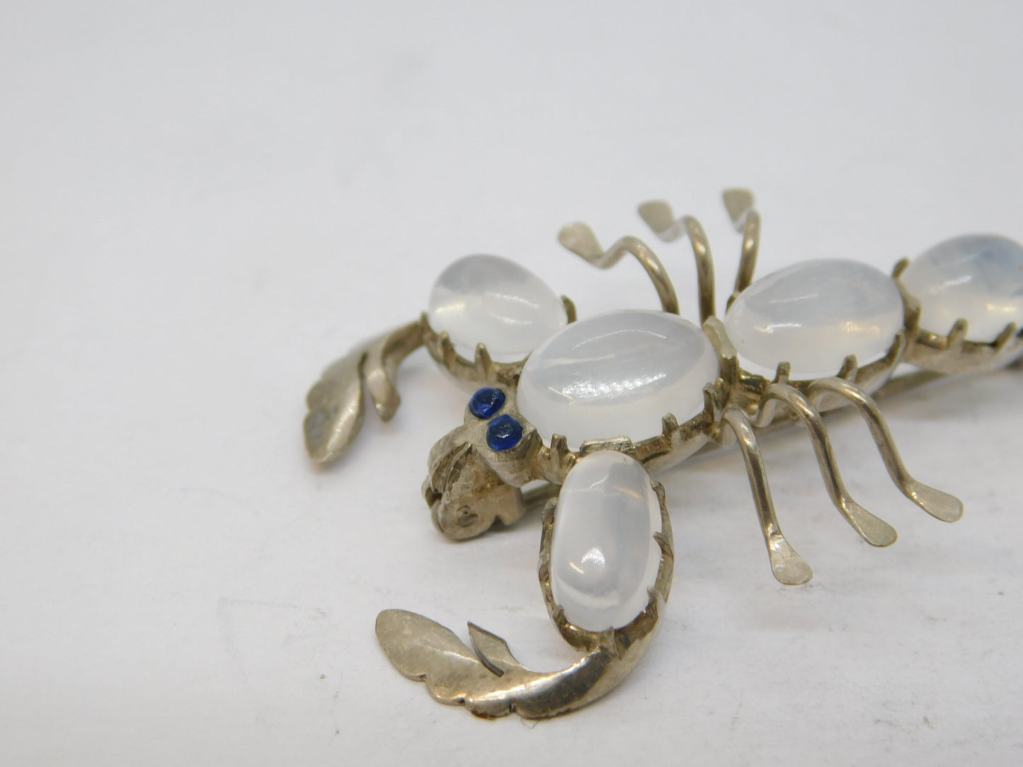Sterling Silver Moonstone Cabochon Set Scorpion Brooch Antique c1920 Art Deco