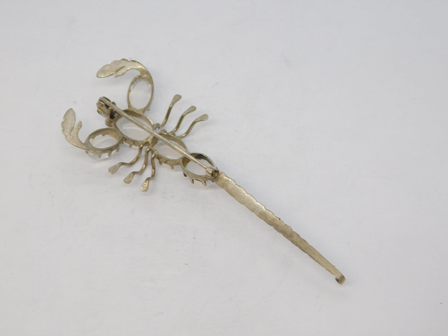 Sterling Silver Moonstone Cabochon Set Scorpion Brooch Antique c1920 Art Deco