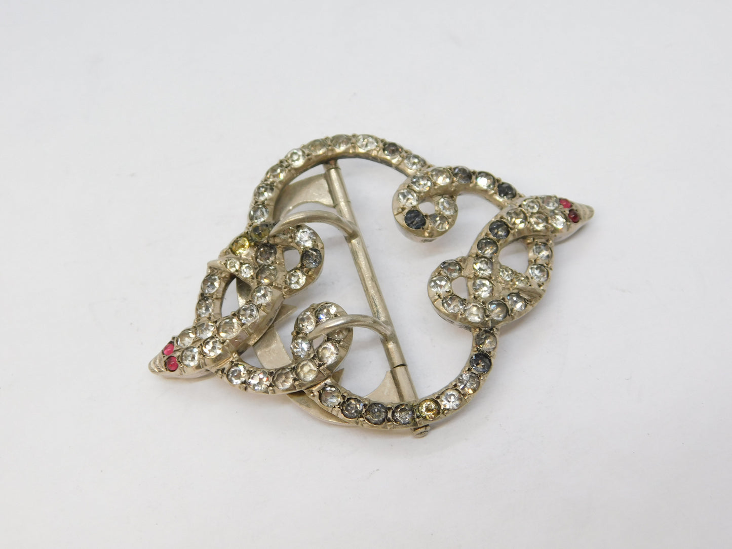 19th Century Sterling Silver, Paste & Ruby Set Snake Serpent Buckle Antique c1860