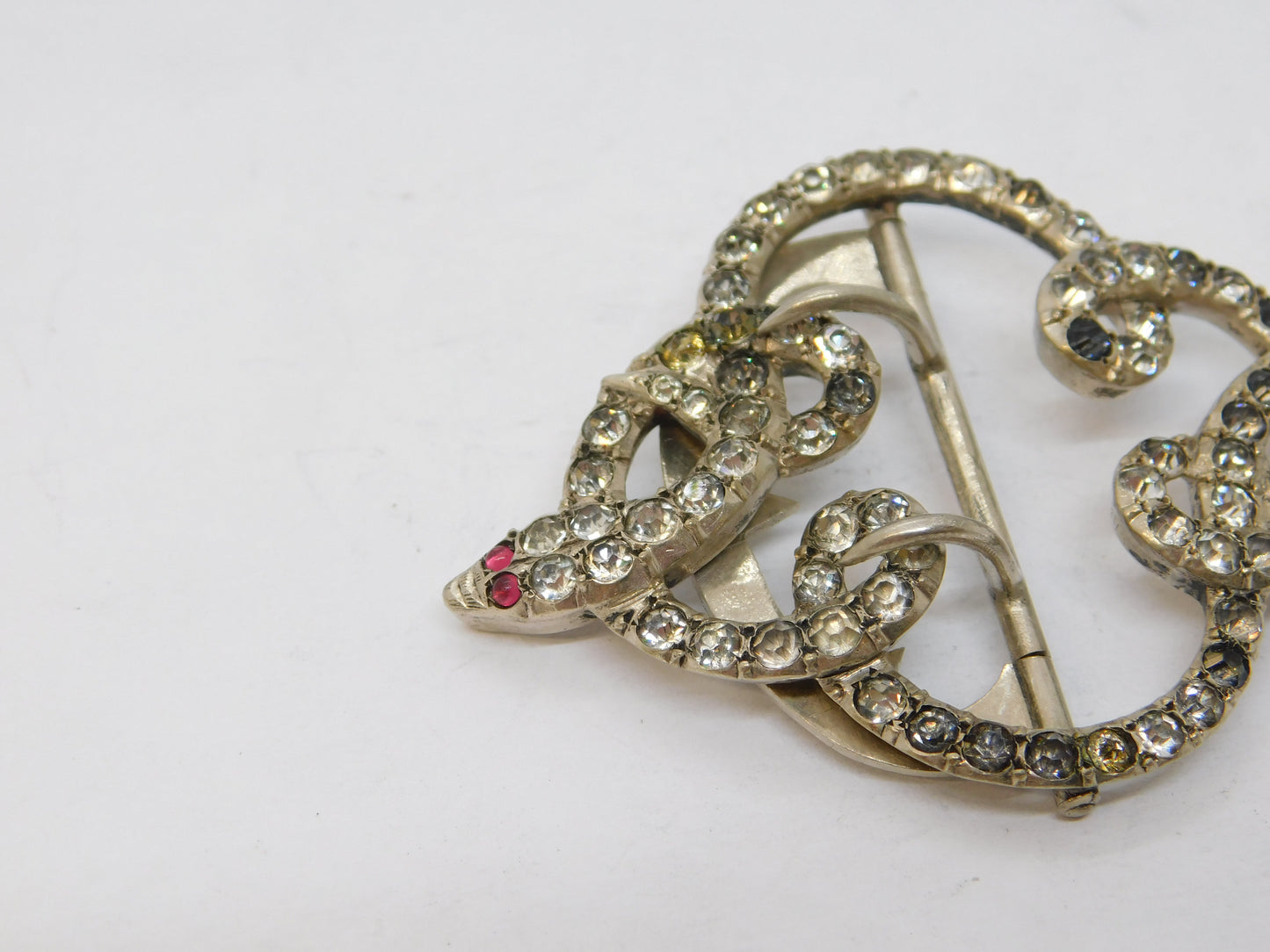 19th Century Sterling Silver, Paste & Ruby Set Snake Serpent Buckle Antique c1860