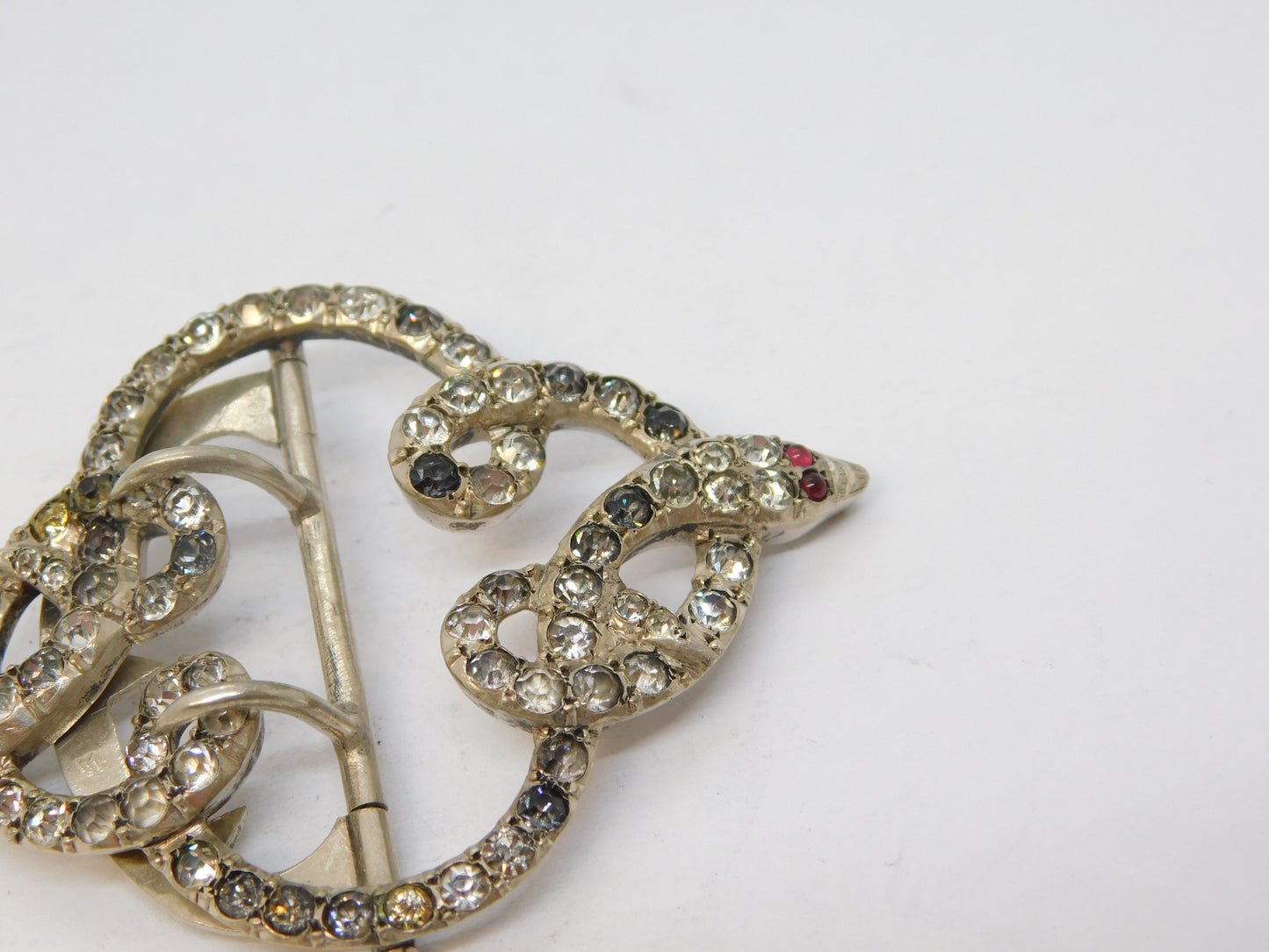 19th Century Sterling Silver, Paste & Ruby Set Snake Serpent Buckle Antique c1860