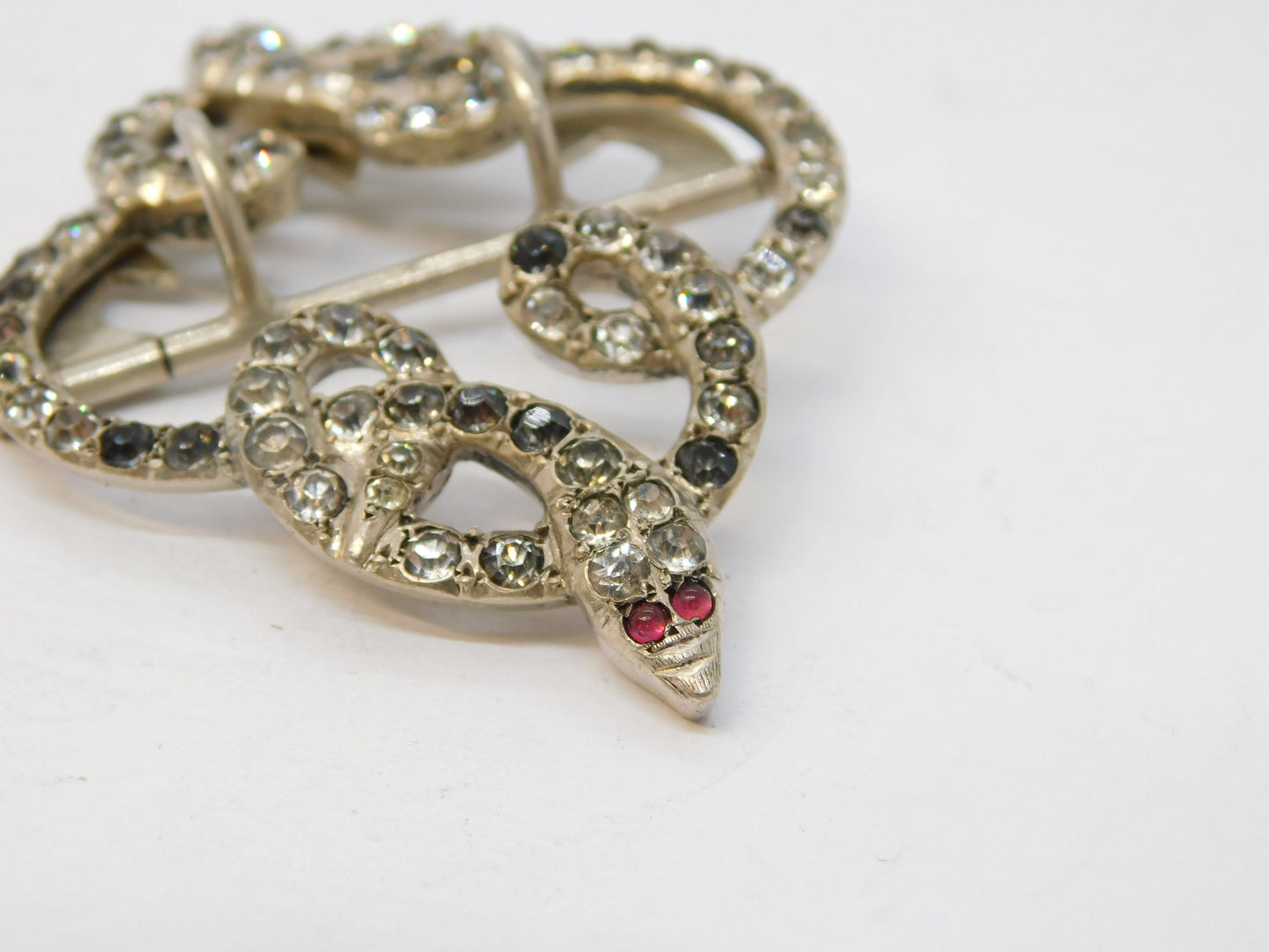 19th Century Sterling Silver, Paste & Ruby Set Snake Serpent Buckle Antique c1860