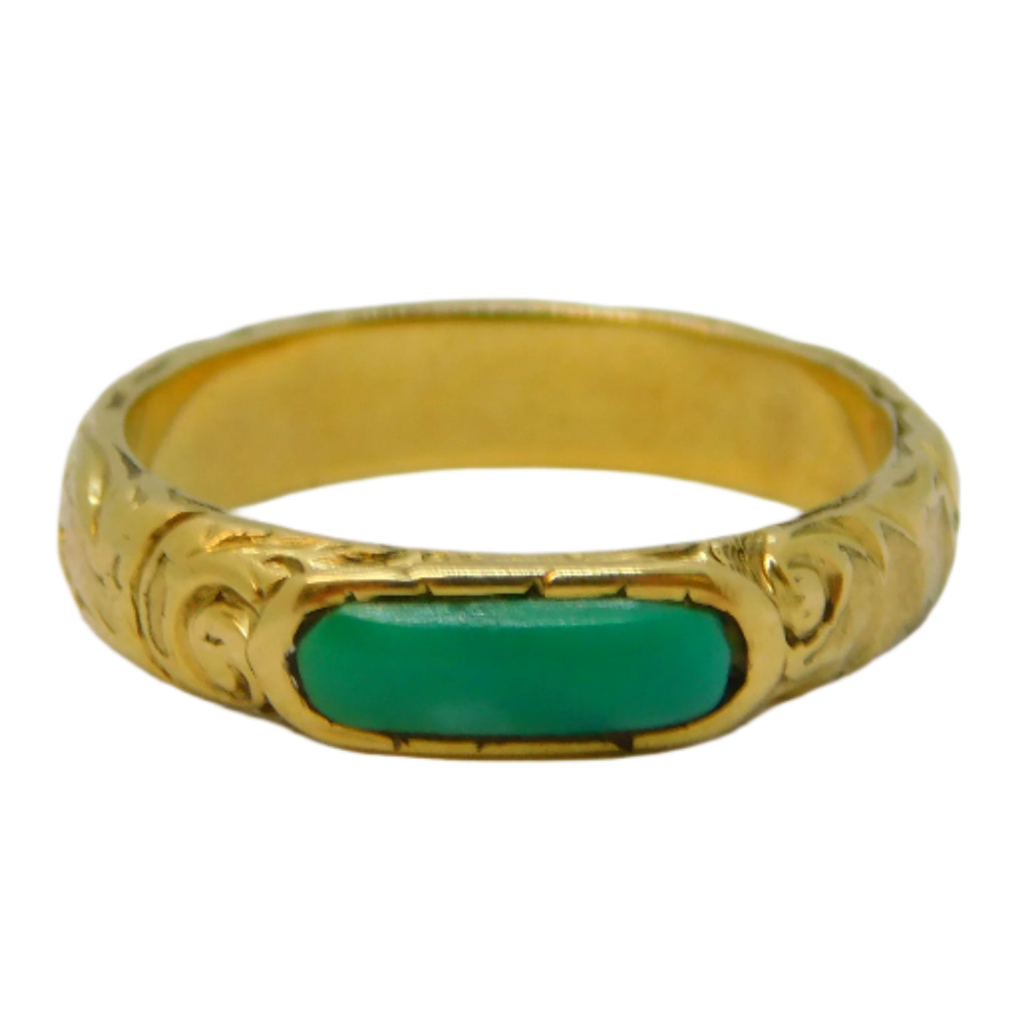George III Yellow Metal Floral Pattern Turquoise Band Ring Antique c1800