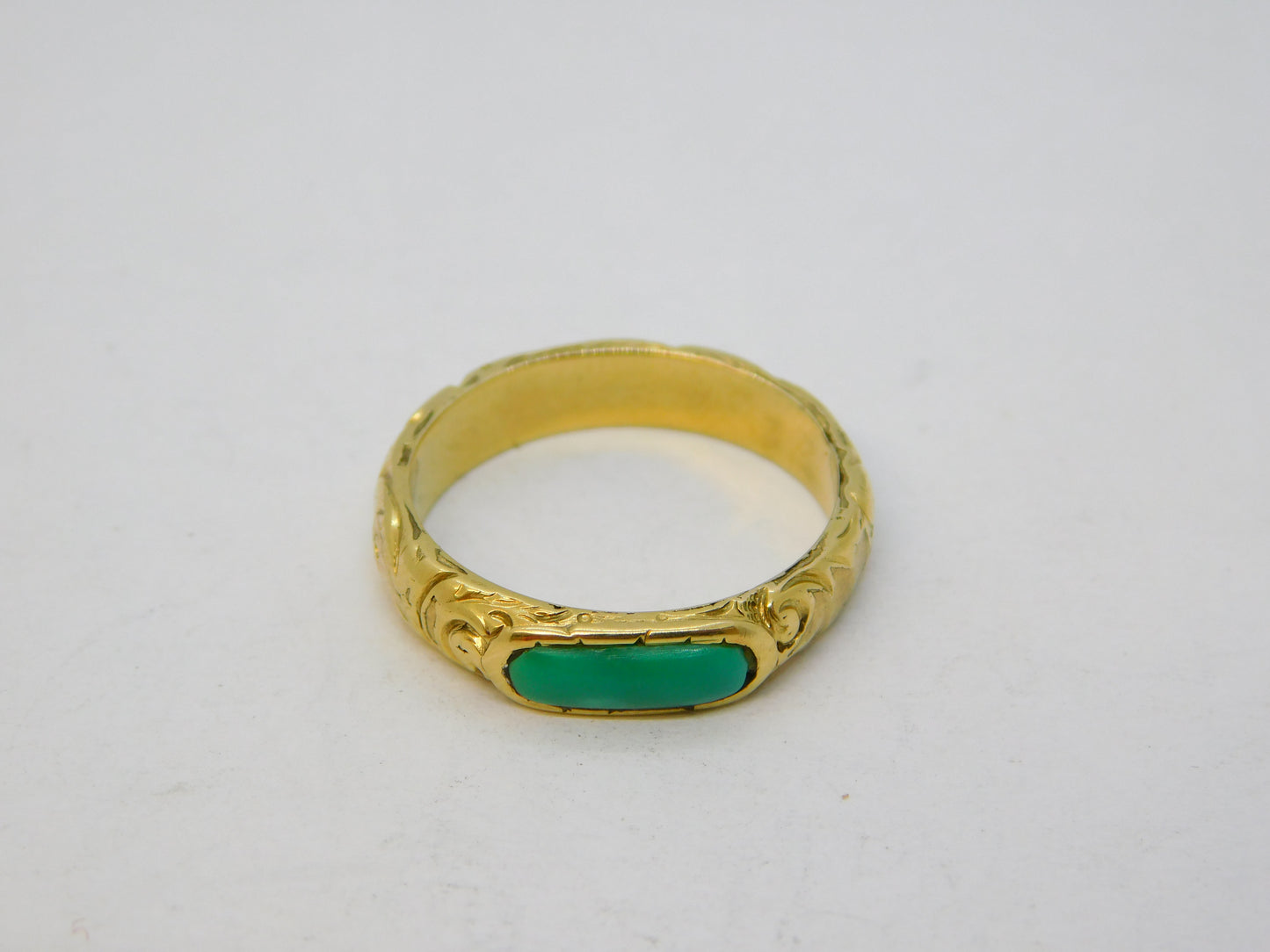 George III Yellow Metal Floral Pattern Turquoise Band Ring Antique c1800