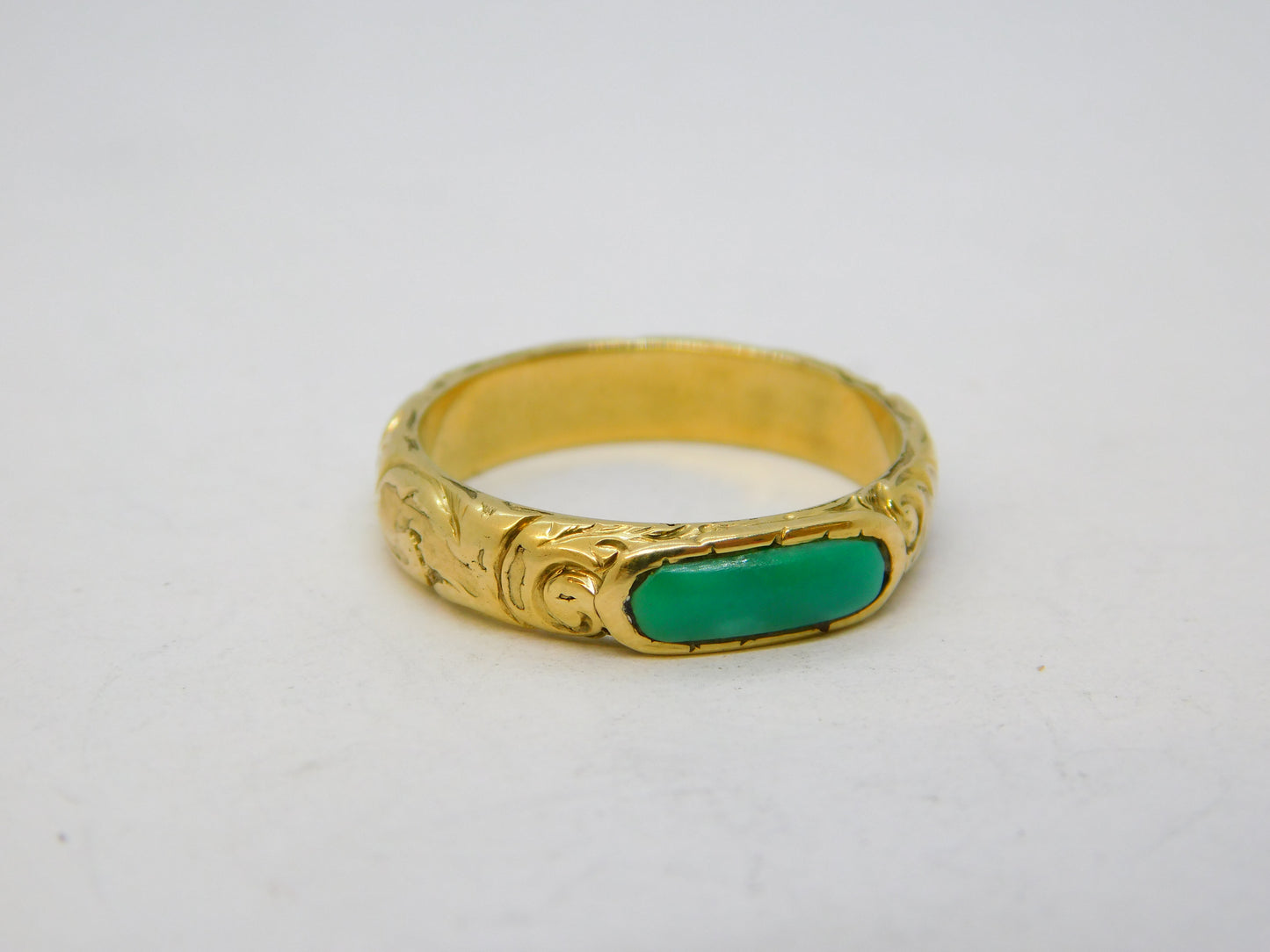 George III Yellow Metal Floral Pattern Turquoise Band Ring Antique c1800