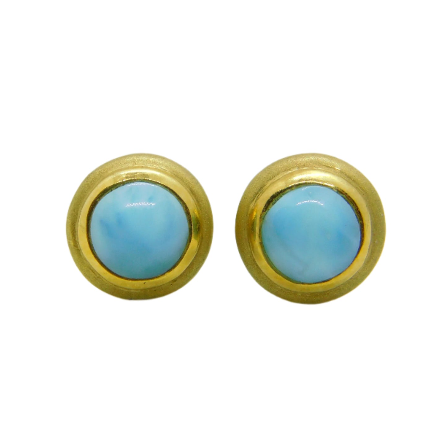 14ct Yellow Gold & Cabochon Turquoise Set Stud Earrings Vintage c1970
