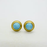 14ct Yellow Gold & Cabochon Turquoise Set Stud Earrings Vintage c1970