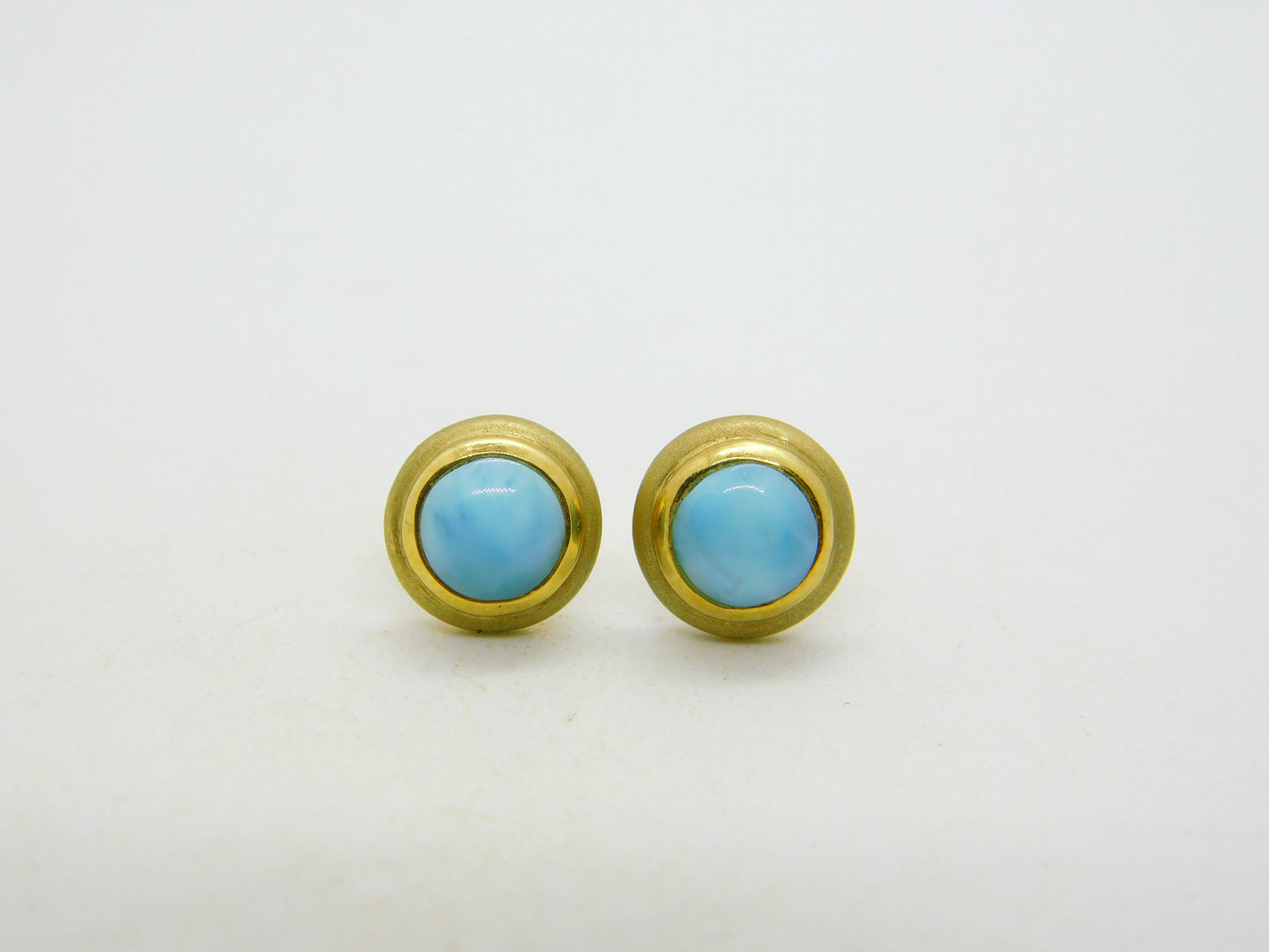 14ct Yellow Gold & Cabochon Turquoise Set Stud Earrings Vintage c1970