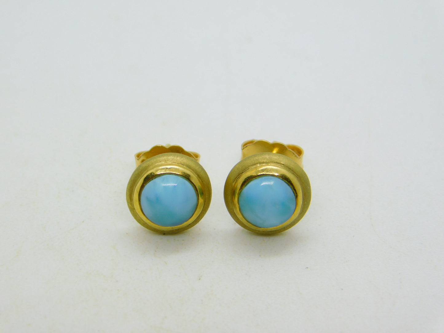14ct Yellow Gold & Cabochon Turquoise Set Stud Earrings Vintage c1970