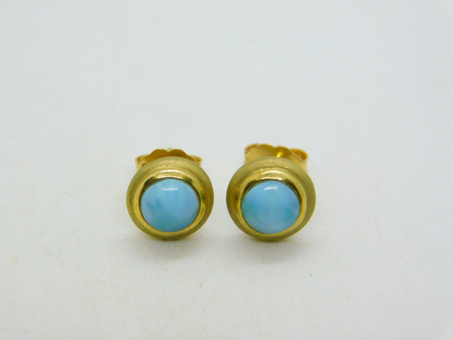 14ct Yellow Gold & Cabochon Turquoise Set Stud Earrings Vintage c1970