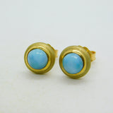 14ct Yellow Gold & Cabochon Turquoise Set Stud Earrings Vintage c1970