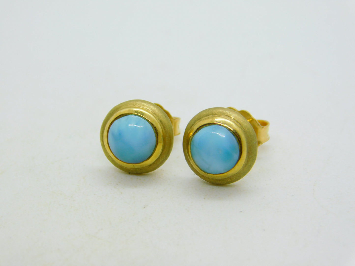 14ct Yellow Gold & Cabochon Turquoise Set Stud Earrings Vintage c1970