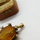Victorian 15ct Gold, Pearl & Emerald Cut Citrine Drop Pendant c1890 Antique