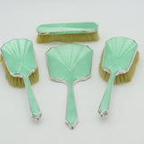 Sterling Silver Green Guilloche Enamel Mirror & Brush Set Antique 1935 Art Deco