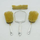 Sterling Silver Green Guilloche Enamel Mirror & Brush Set Antique 1935 Art Deco