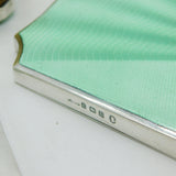 Sterling Silver Green Guilloche Enamel Mirror & Brush Set Antique 1935 Art Deco