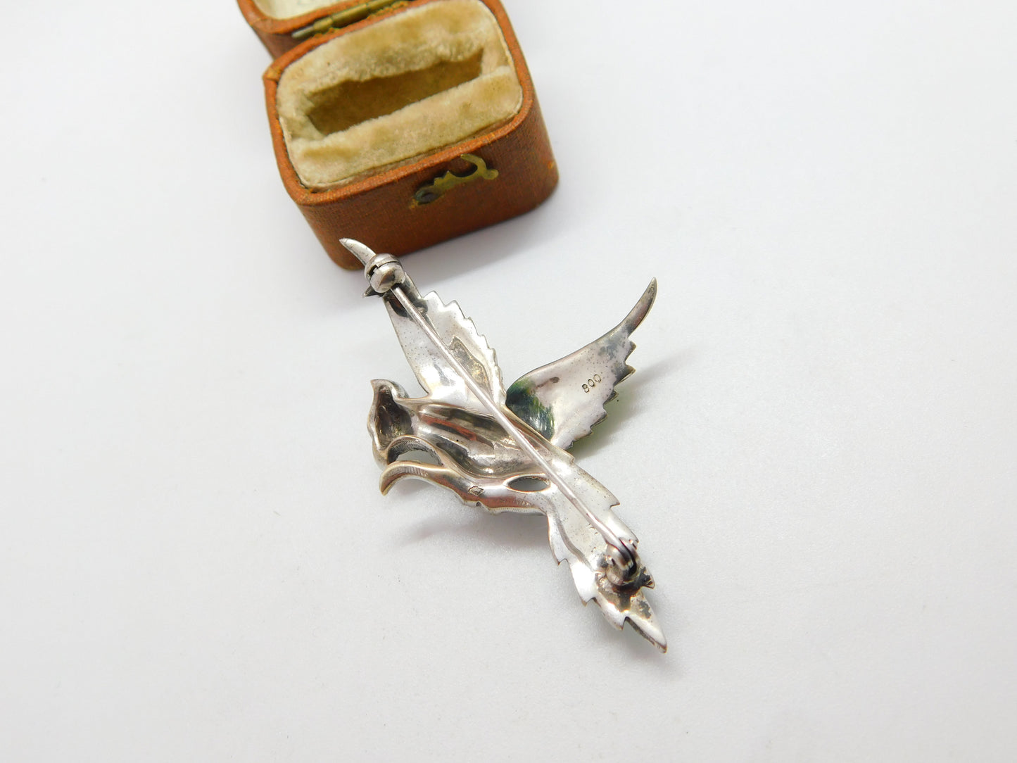 .800 Silver & Colourful Enamel Parrot on Perch Statement Brooch c1990 Vintage