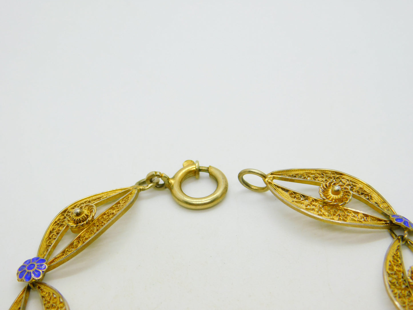 Chinese Export Sterling Silver Gilt & Enamel Floral Filigree Bracelet Mid-Century c1950