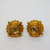 Victorian 10ct Gold, Ruby, Seed Pearl Etruscan Style Stud Earrings Antique c1890