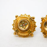 Victorian 10ct Gold, Ruby, Seed Pearl Etruscan Style Stud Earrings Antique c1890