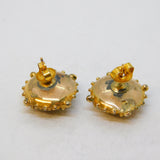Victorian 10ct Gold, Ruby, Seed Pearl Etruscan Style Stud Earrings Antique c1890
