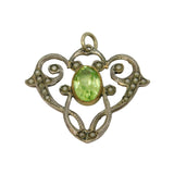 Edwardian Sterling Silver Gilt, Peridot, Seed Pearl Drop Pendant Antique c1910
