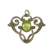 Edwardian Sterling Silver Gilt, Peridot, Seed Pearl Drop Pendant Antique c1910