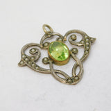 Edwardian Sterling Silver Gilt, Peridot, Seed Pearl Drop Pendant Antique c1910