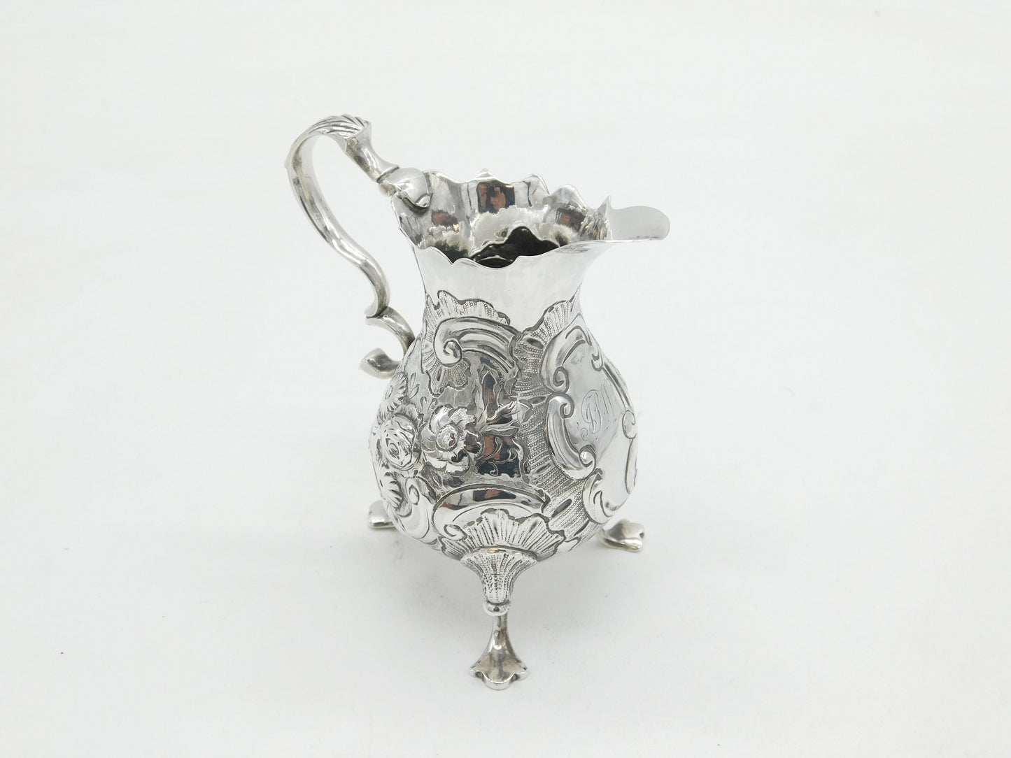 George II Sterling Silver Floral Pattern Paw Foot Cream Jug Antique 1749 London